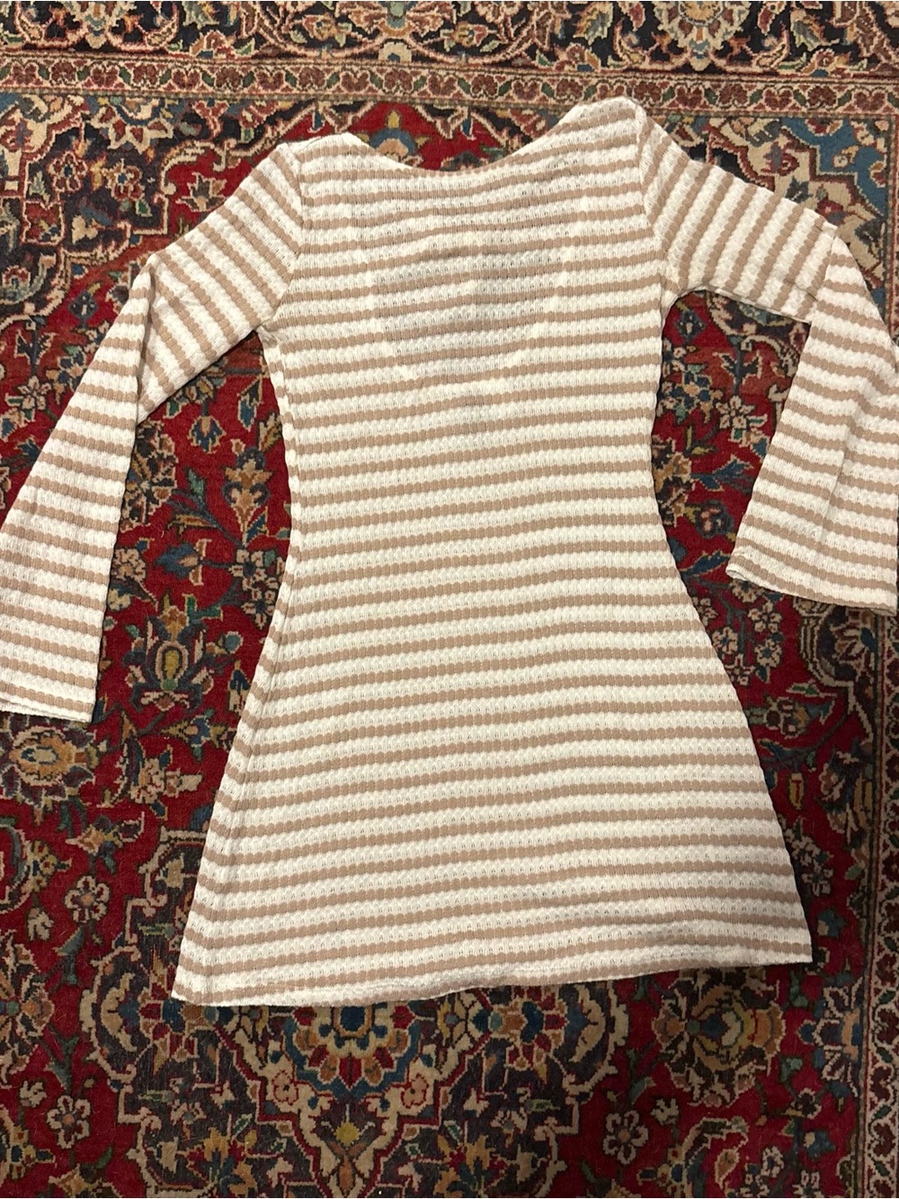 Cream and Tan Striped Knit Mini Beach Cover Up Dress